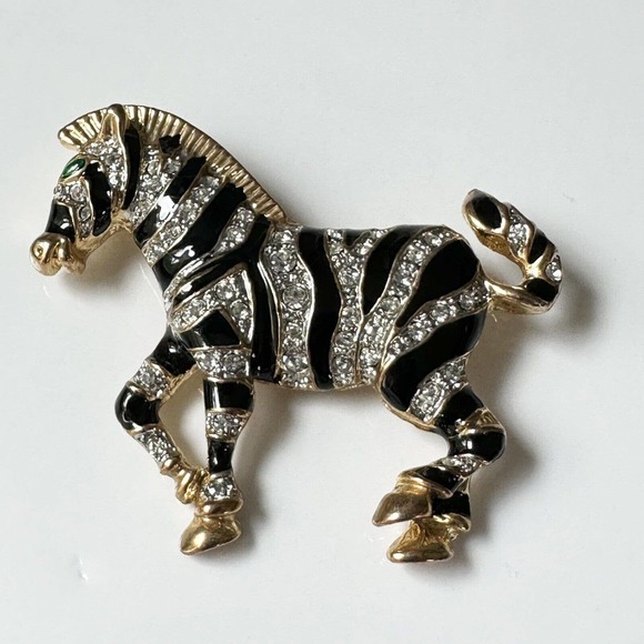 Zebra Rhinestones Unbranded | Jewelry | Zebra Brooch Pin Black Enamel Clear Rhinestone ...
